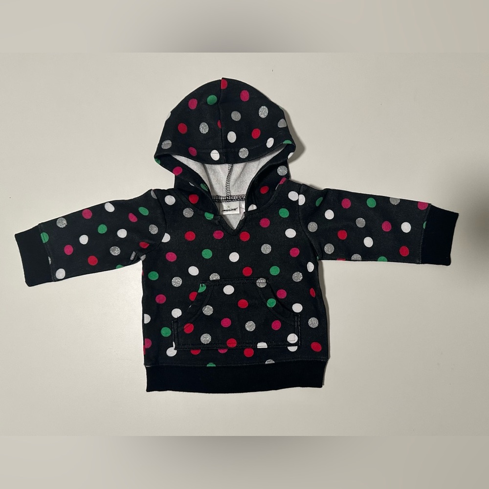 NWOT and Defect - Jumping Beans 6m Polka Dot Hoodie - Black line through tag